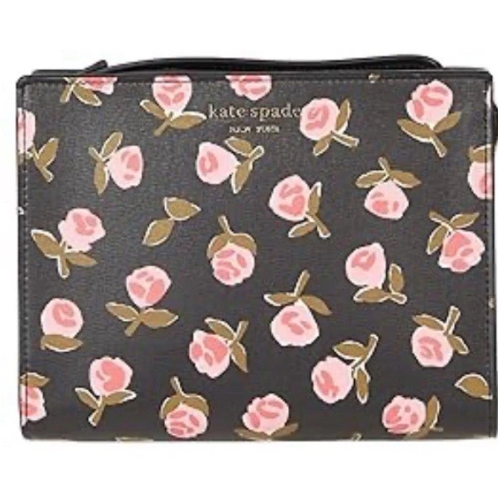New NWT Kate Spade New York Spencer Ditsy Rose Printed PVC Wristlet